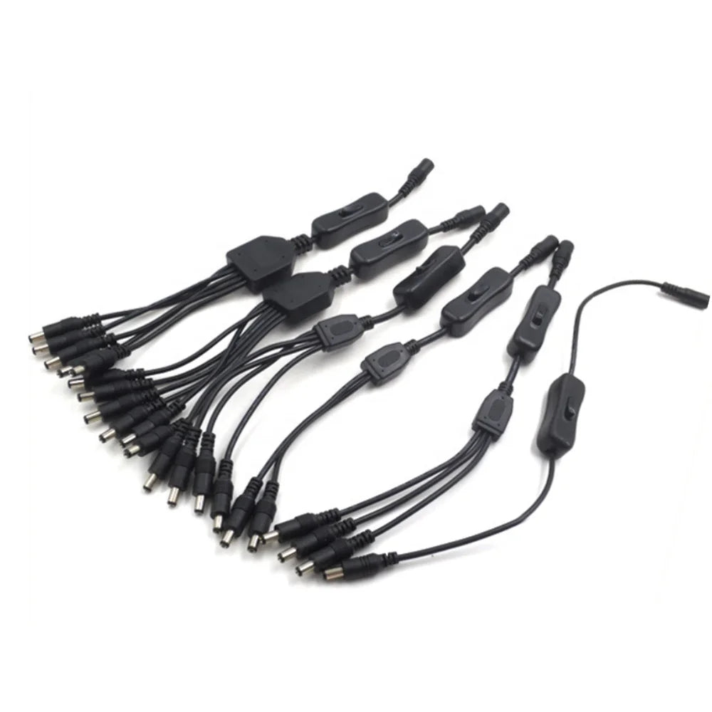 5.5*2.1mm 1 to 2/3/4/5/6 Way DC Power Splitter Cable With Switch 12V Power Adapter Connector Cord for Strip Lights CCTV Camera