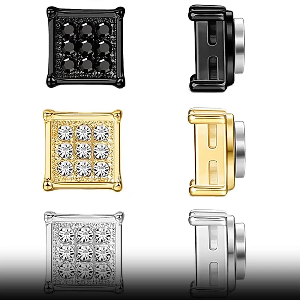 Waterproof Stainless Steel Magnet 6mm square Zircon Non-pierced 6mm Stud Earrings for Men and Boys Magnetic Earring Jewelry