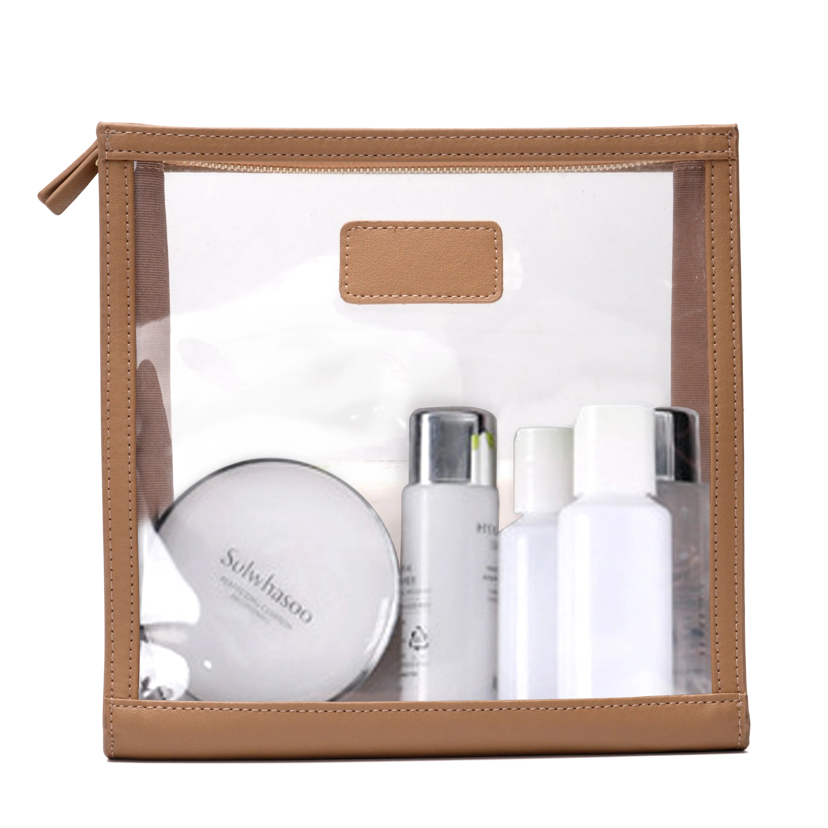 Custom Latest Fashion Hot Brown Personalized Toiletries Beach Ladies Make up Decoration Packaging clear Zipper Cosmetics  Bag