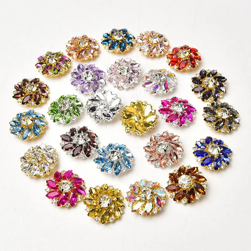 25mm New Colored Horse Eye Glass Crystal Diamond Flower Rhinestone Buttons Coat Collar Shoes Bags Wedding Dress Embellishment