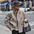 2024 Autumn Winter Fashion Solid Double Breasted Turtleneck Demi-season Jacket Office Lady Loose Coats Women Casual Woolen Coat