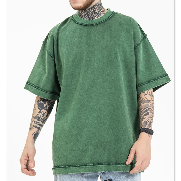 Inside Out Acid Washing 270GSM Heavy Weight 100 Cotton Custom logo Plain Crew Neck Oversized  Distressed T Shirt