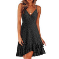 Factory Wholesale Women'S Clothes Suspender Polka Dot Irregular Hem Ruffled Crepe Breathable Natural Plus Size Women's Dresses