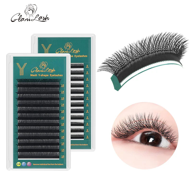 China Manufacturer OEM Custom Logo Top Quality 0.07 YY Lashes Korean PBT Fiber Y Shape Eyelash Extension