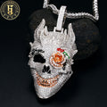 Personality Demon Skull Rose Flower Eye Pendant Brass Micro Inlaid 5A Zircon Diamond Iced Out Hip Hop Jewelry