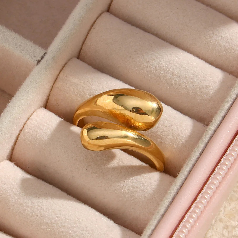 New Trendy Gold Plated Stainless Steel Chunky Rings for Women Creative Adjustable Cross Open Rings Jewelry