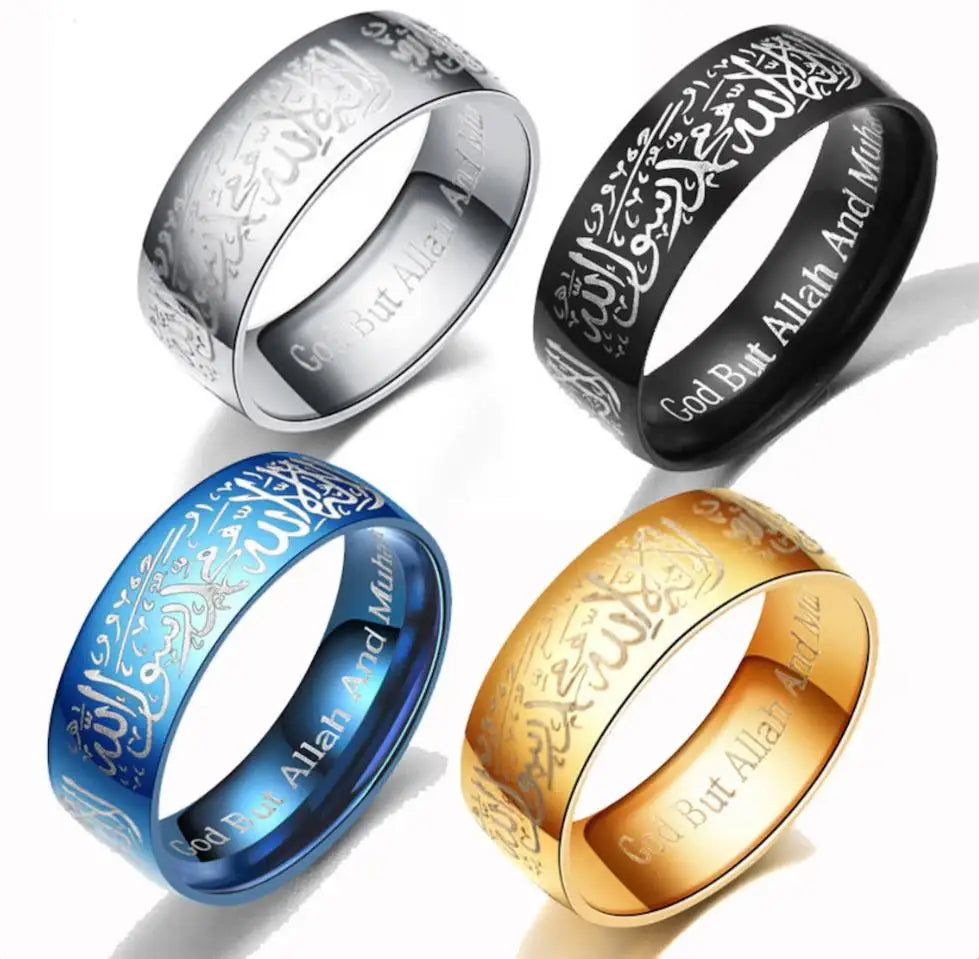High Polished Stainless Steel Islamic Shahada RingFashionable Muslim RingIslam Arabic Allah Jewelry for Men Women