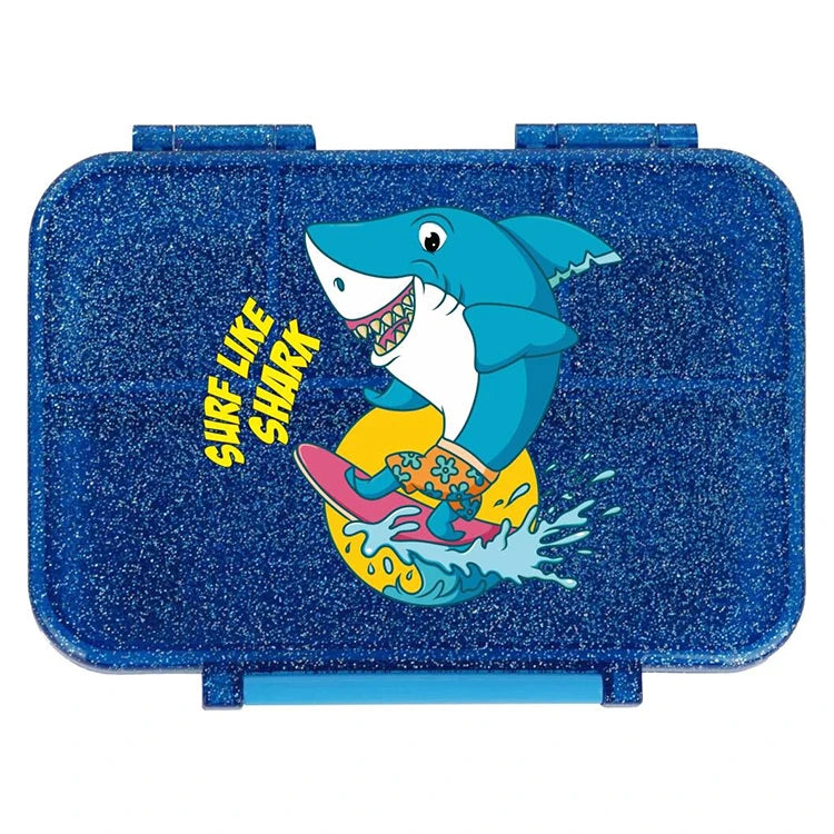 New Arrival Custom Logo Silicone Seal Ring 4 Compartment Purple Glitter Lunch Box Kids Bento Box for Back to School