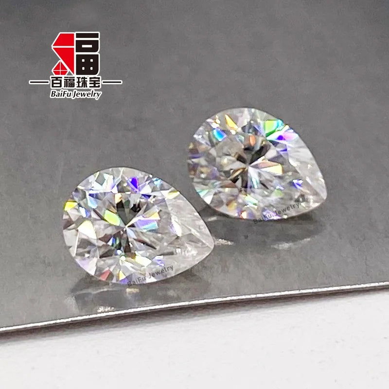 Baifu Jewelry White Clear VVS DEF Loose Pear Cut Moissanites