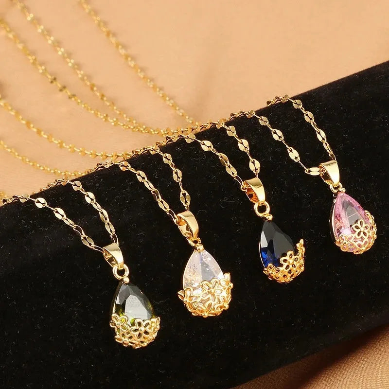 New Jewelry Drop Pendant Necklace Personalized Elegant Chain Necklace Flower Crystal Drop Necklace for Women