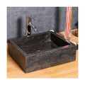 Modern Toilet Bathroom Used Solid Surface Natural Black Stone Marble Rectangular Hand Wash Basin Sink with Drainer Semi-Counter