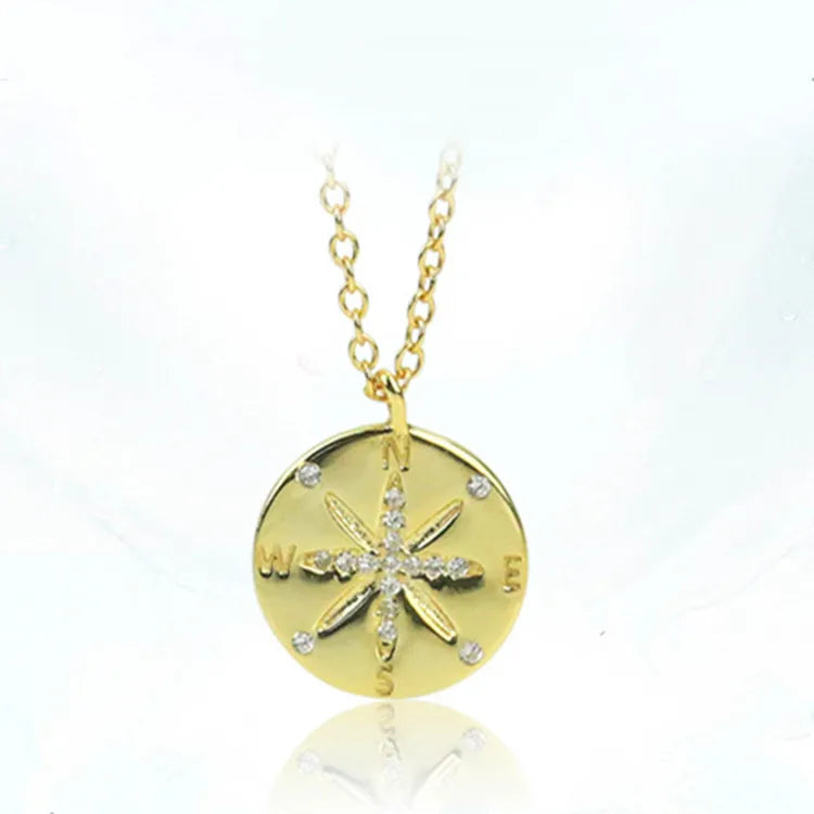 Ins Jewelry Compass Disc Pendant 925 Sterling Silver Necklace