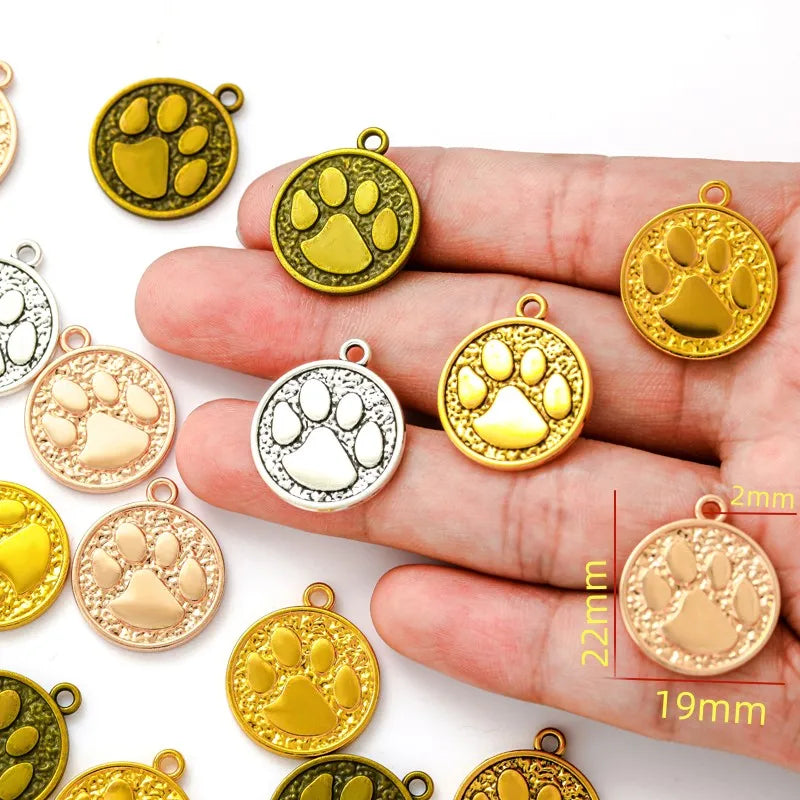 5 Color Circular Dog Footprints Charm DIY Bracelet Necklace Pendant Jewelry Handmade Accessories D9336 22*19mm