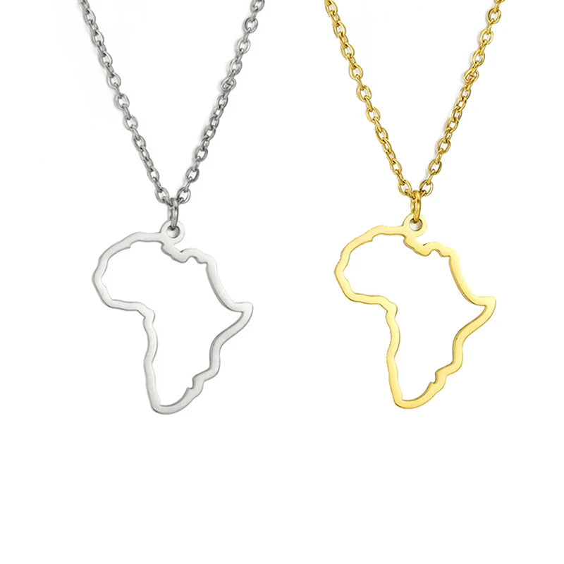 Trendy Outline Africa Map Necklace Wholesale Minimalist 18K Gold Plated Hollow Africa Map Necklaces for Women