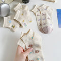 2023 New Thin Style White Socks Women Cotton Breathable Boat Socks Japanese Cute Cartoon Mesh Bubble Mouth Lace Women Socks