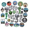 Cute White Green Color Iron Textile Embroidery Small Round Planet Starry Sky Skull Ghost ET alien Patches for Kids Clothes