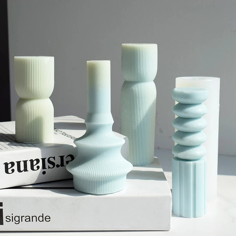 3D Large Size Irregular Cylinder Candle Silicone Mold Geometric Twist Swirl Silicone Mould for Candle Making