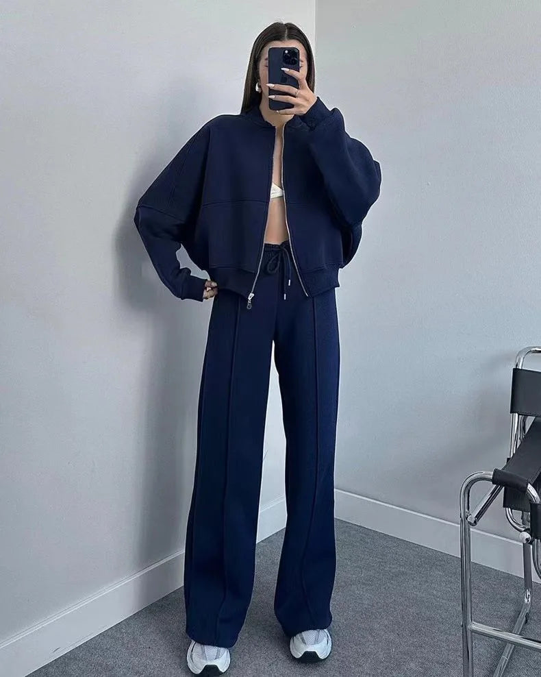 Wholesale Custom Casual Ladies Women Zip up 2 Piece Set Tracksuit Sweatsuits Set