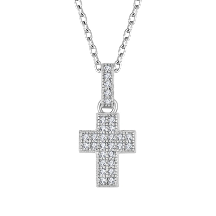 Simple Elegant Fine Jewelry 925 Sterling Silver Micro Pave Zirconia Cross Pendant Necklace for Women