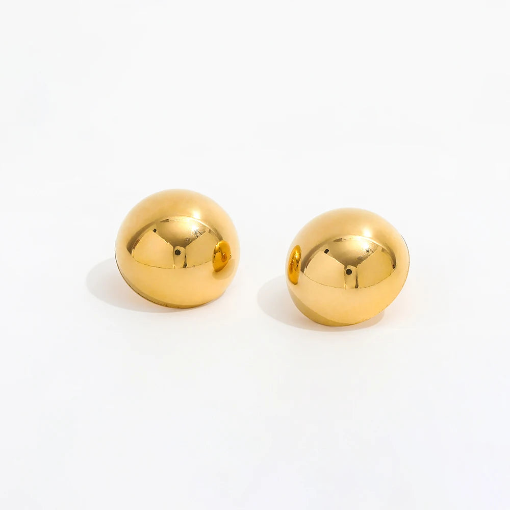 Fenny 18K Gold-plated Tarnish Free Simple Retro Smooth Hollow Half Ball Stud Earring Wholesale Stainless Steel Ladies Jewelry