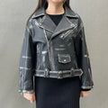 Vintage Retro Distressed Leather Casual Wear Women Sheep Skin Leather Jacket Motorcycle Jacket
