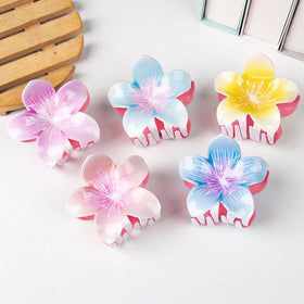 MIO 7.5cm Flower Shape Bright Color Hair Claw Clamp PVC Plastic Hair Catcher Fashion Flower Shape Hair Claw Clips for Girls