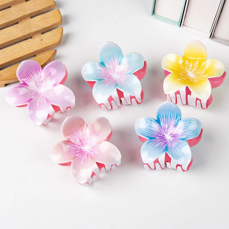 MIO 7.5cm Flower Shape Bright Color Hair Claw Clamp PVC Plastic Hair Catcher Fashion Flower Shape Hair Claw Clips for Girls