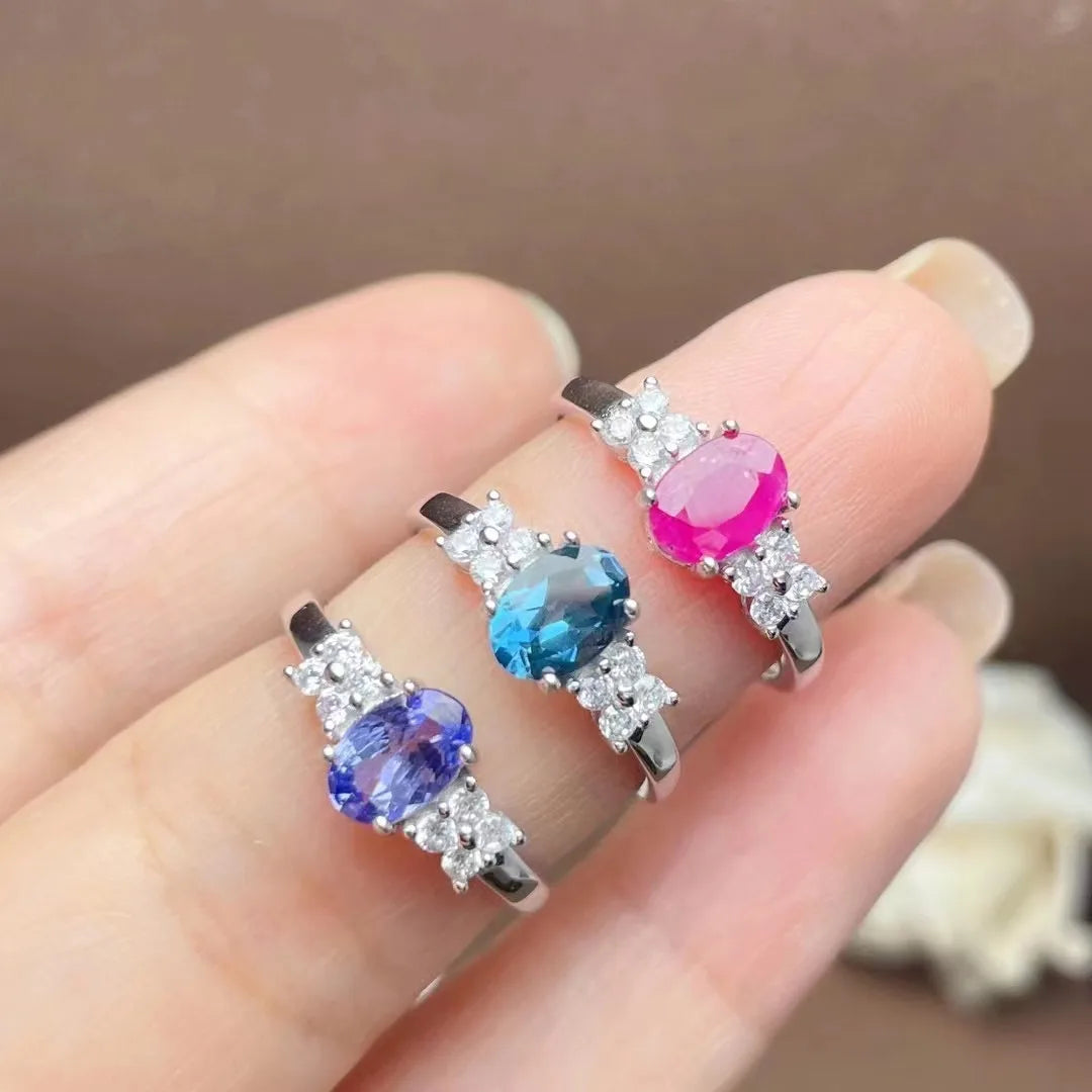 Hot Sale Summer 925 Sterling Silver Classic Oval Cut Ruby Adjustable Wedding Party New Design Ladies Rings
