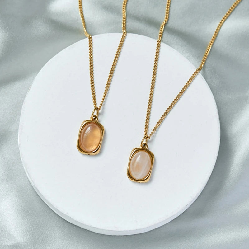 Top-selling Stainless Steel Jewelry Pure Natural Oavl Jade Pendant Necklace for Women