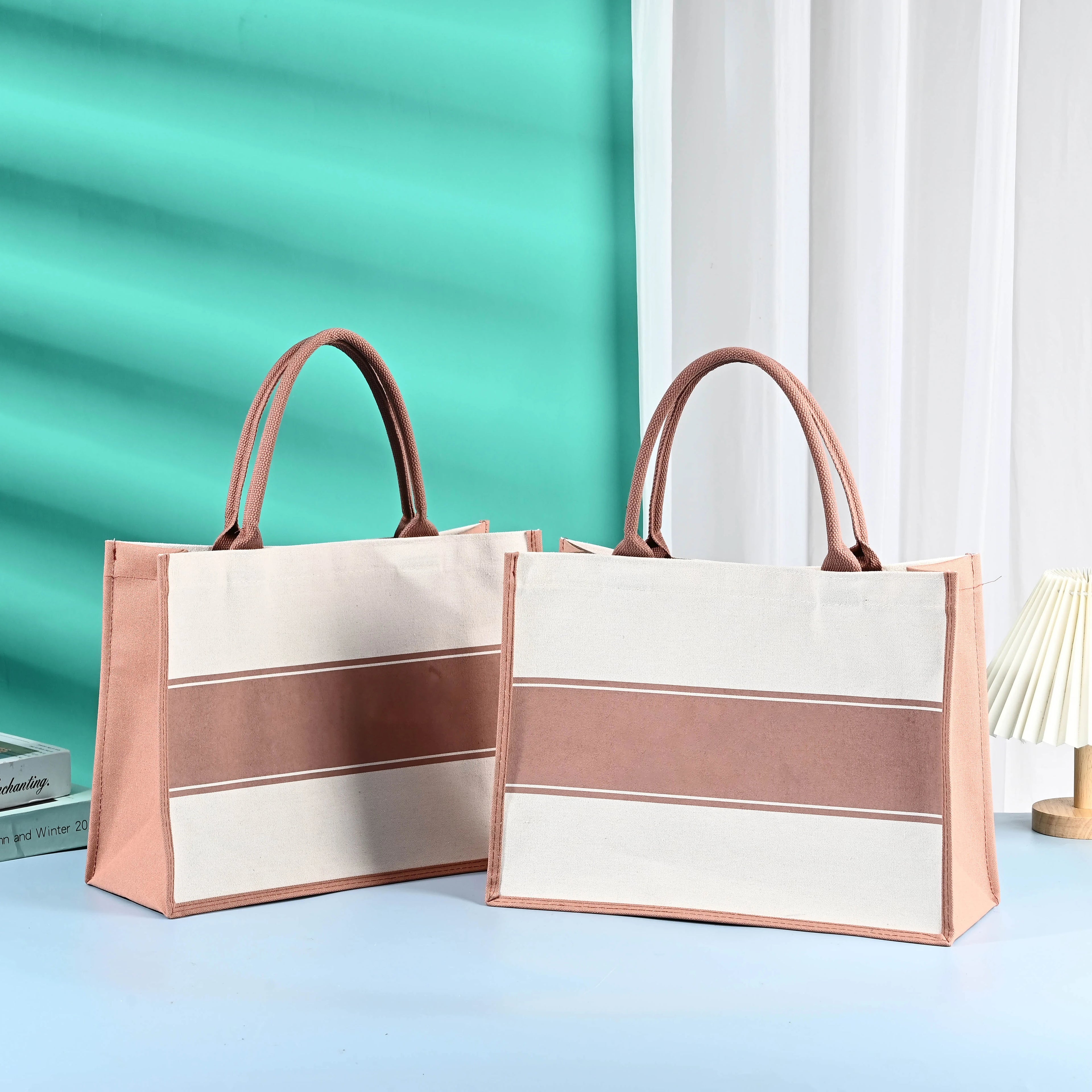 2025 New Fashion Ladies Laminated Canvas Shopping Tote Bag Cotton Beach Grocery Bag