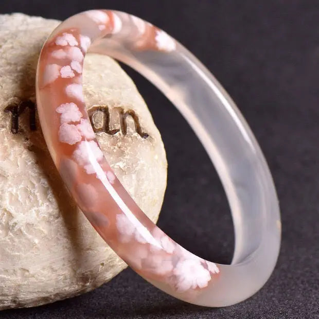 Sakura Agate Bangle Crystal Bracelet Fashion Jewelry Rose Floating Flower Cherry Blossom Agate Bangles