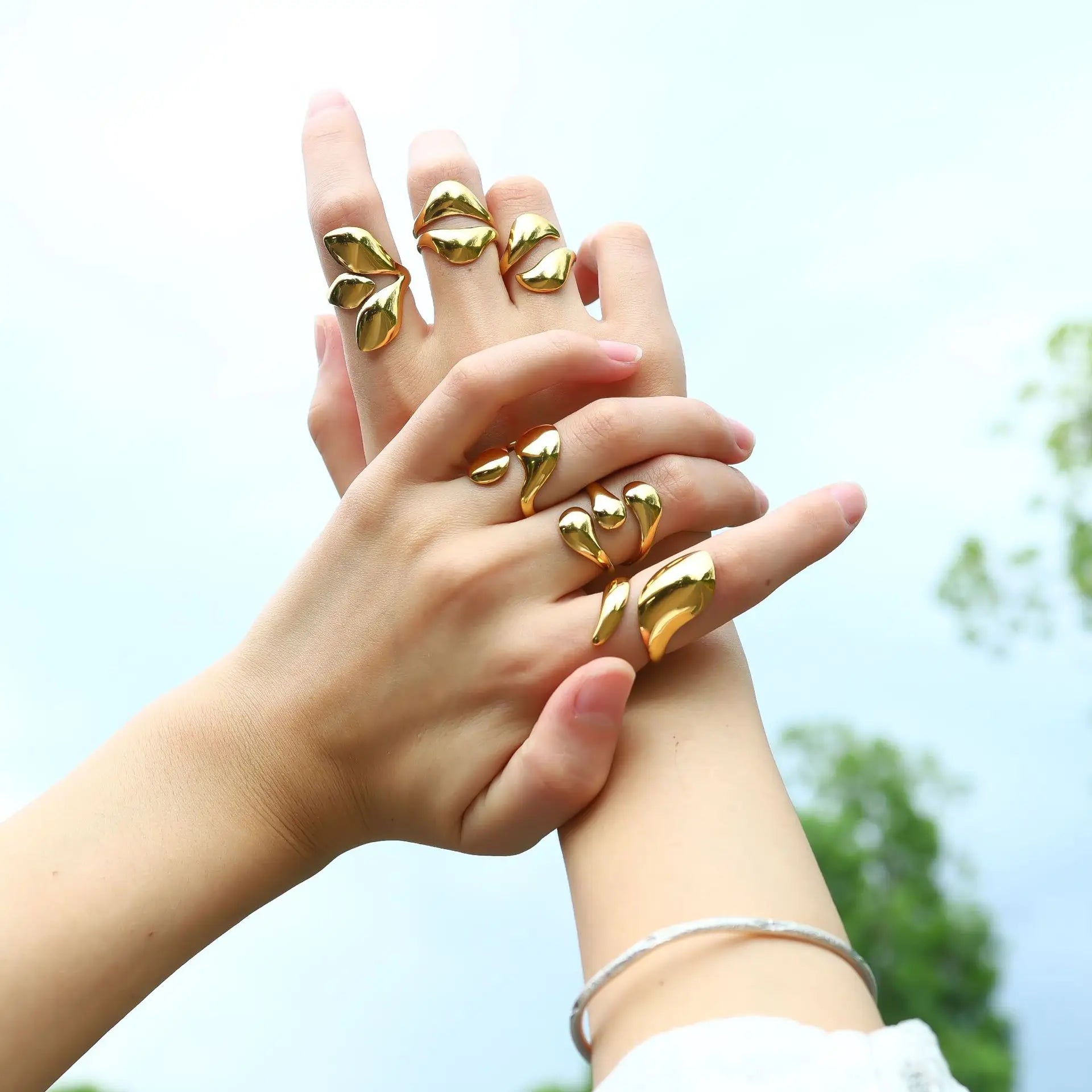 Fashion Simple Geometric Ring 18K Gold Stainless Steel Lava Mirror Open Ring Design Ring for Women