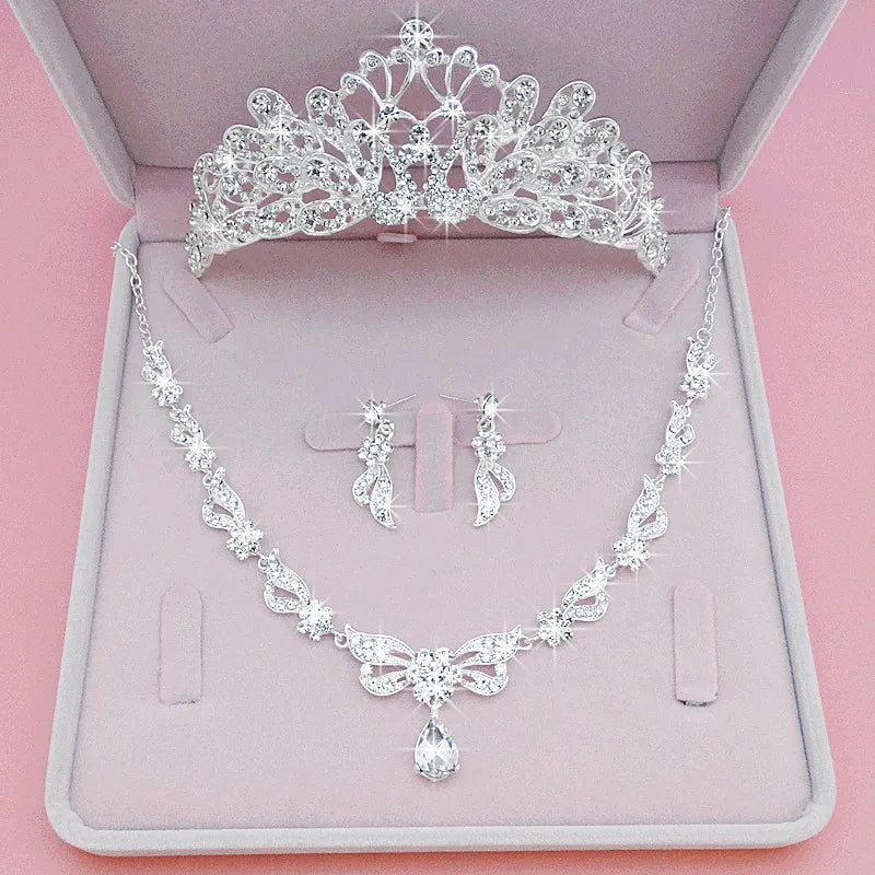 Popular Crystal Bridal Head Jewelry with Box 5 Designs Earrings Necklace and Tiara Sets Bridal Jewelry Set for Wedding