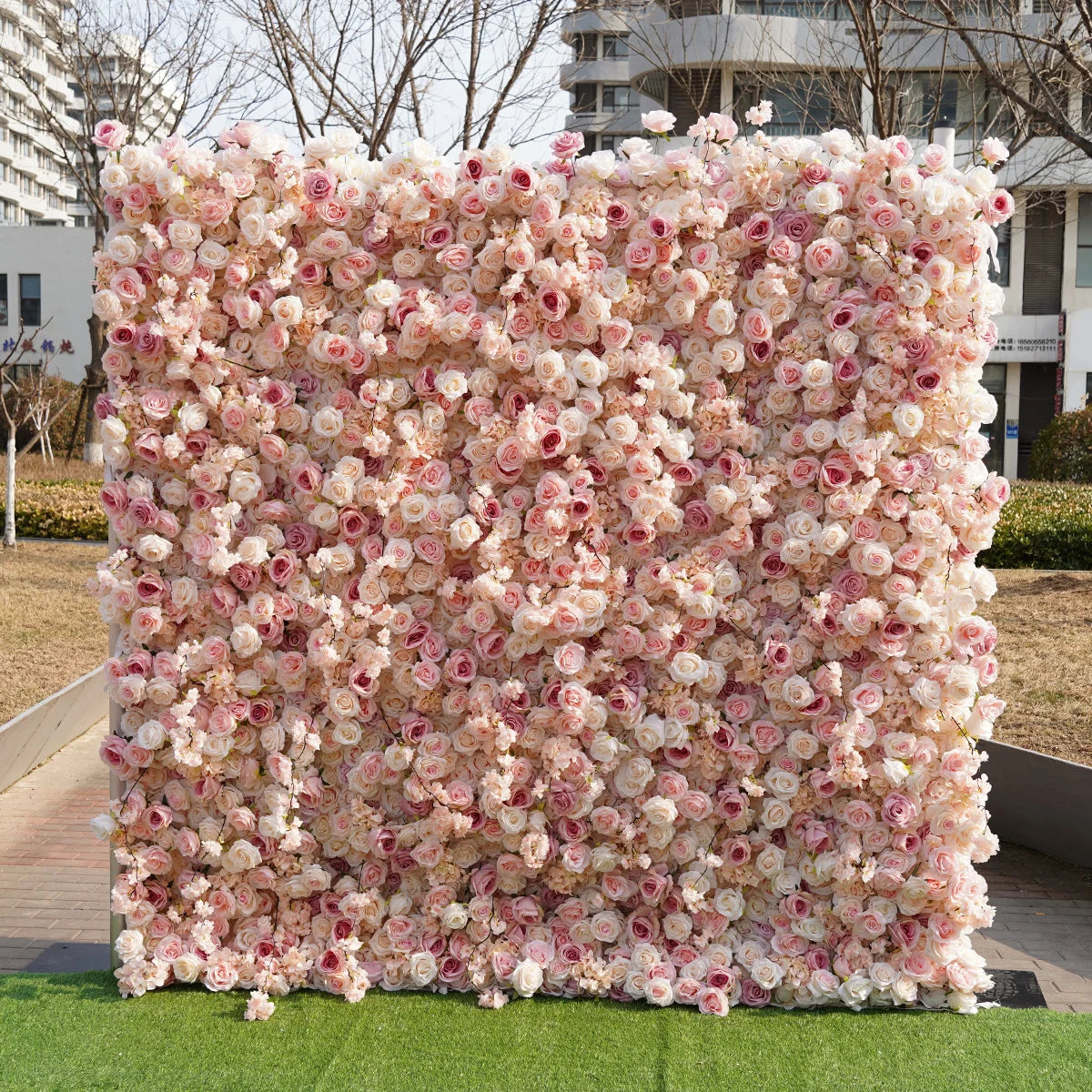 H-FW536  Wholesale Artificial pink Flower Wall Backdrop 8ft X 8ft Roll up Rose Wall Flowers Wall Panel for Wedding Decoration