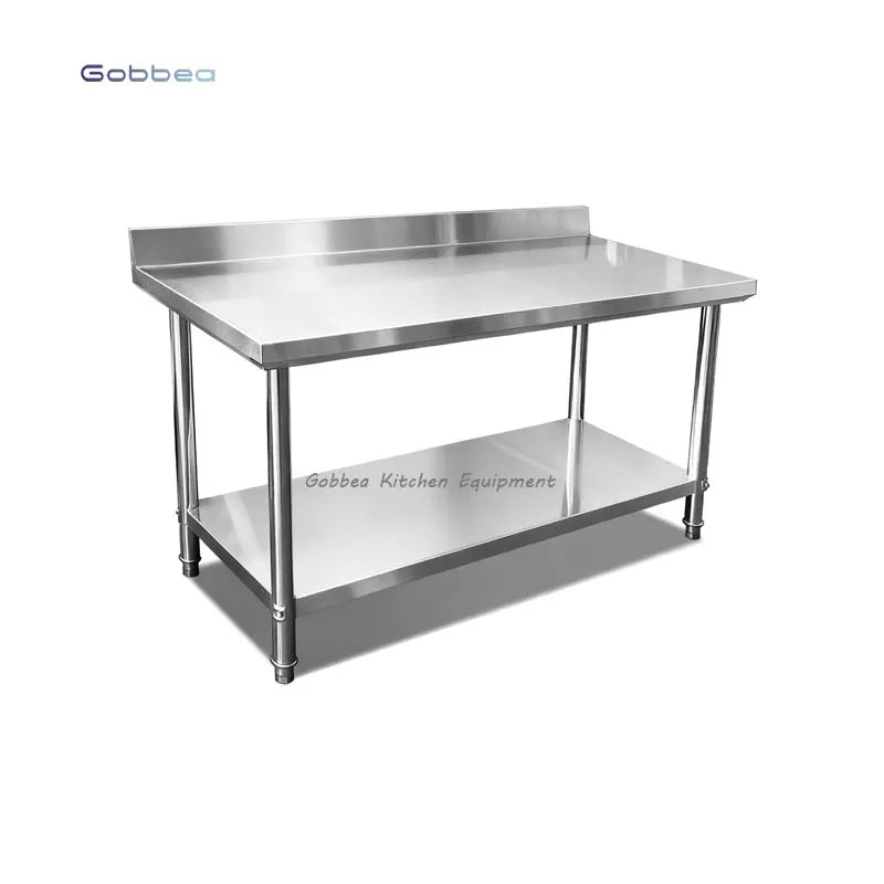Commercial Kitchen Other Hotel and Restaurant Supplies Double Layer Working Table Stainless Steel Work Bench with Backsplash