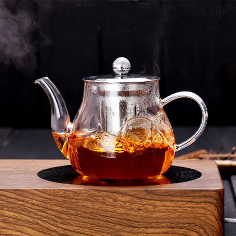 600Ml Wholesale Heat Resistant Glass Kettle Teapot Fire Resistant Glass Teapot With Removable Stainless Steel Infuser