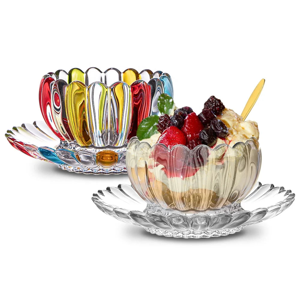 Fashioned Hand-painting Lotus Flower Serving Bowl Creative Colored Breakfast Decoration Bowl with Base