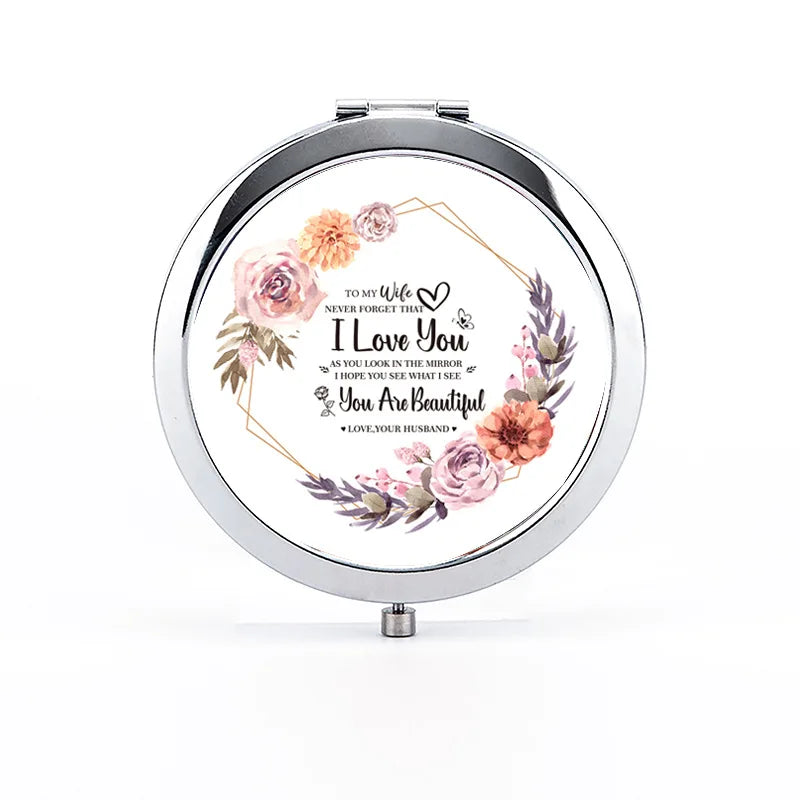 Wholesale Custom Blessing Logo Makeup Pocket Mirror 7CM Double Side Foldable Cosmetic Mirror for Gifts Wedding Bristday