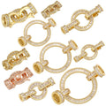CZ8678 18K Gold Plated Cz Diamond baguette Circle Connector Clasp Buckle for Cord Pearl Necklace Jewelry