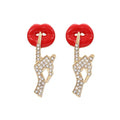 Fashion Personality Oil Drip Earrings Temperamental Full Diamond Charming Red Lips Earrings for Women Girls