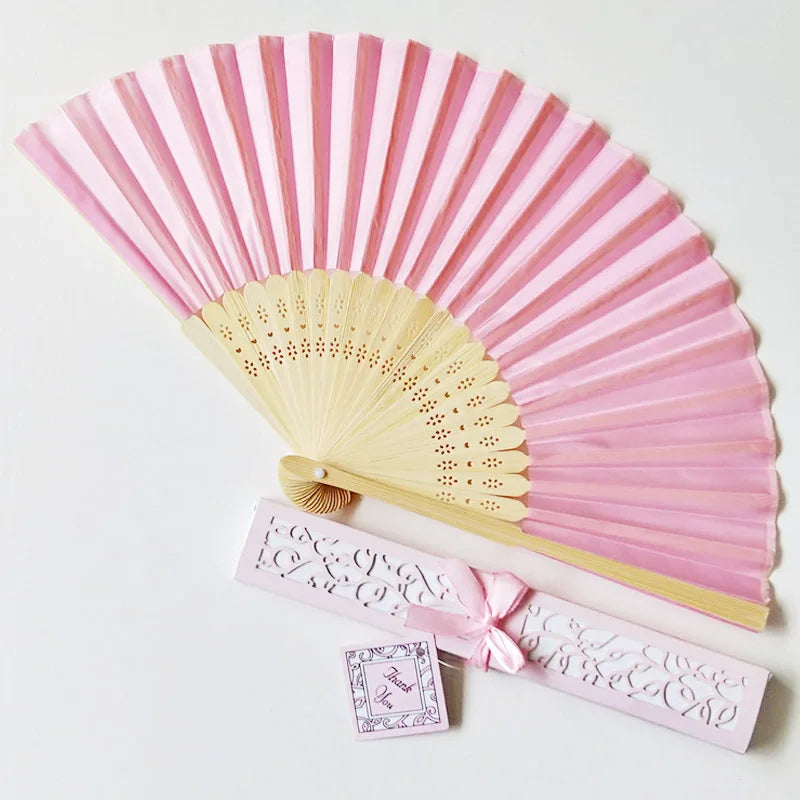 Personalized Luxurious  21cm Wedding Bamboo Silk Hand Fan With Gift Box