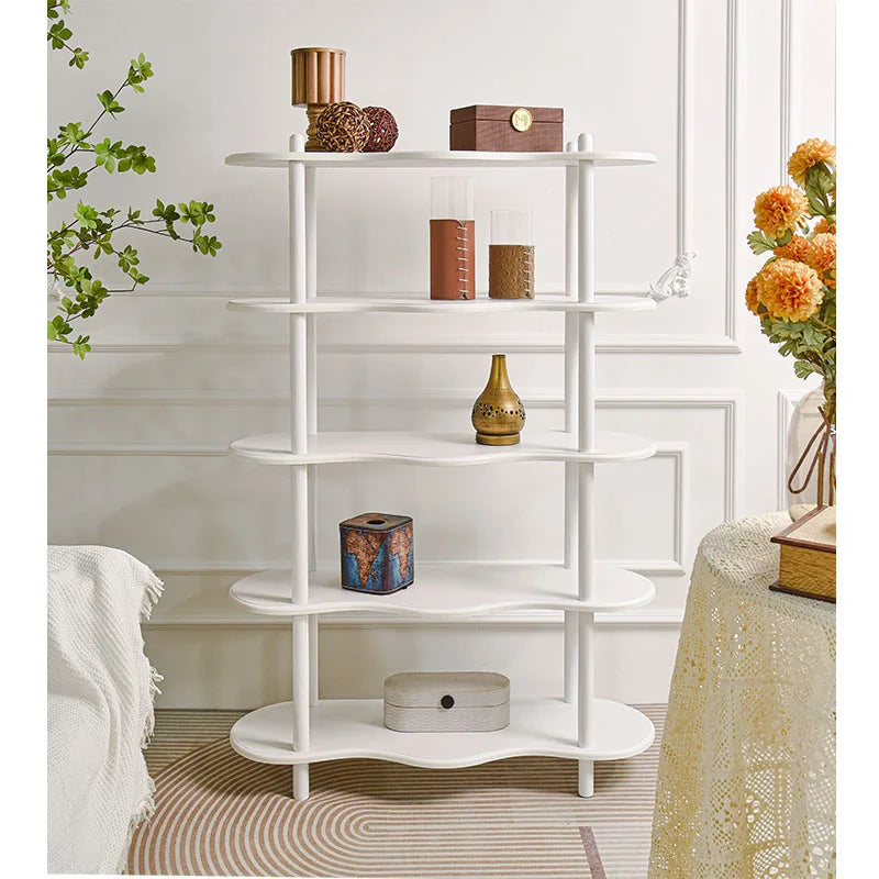 Modern Contemporary Living Room 5-tiered White Wooden Standing Type Eco-friendly Multifunction Storage Book Shelf Furniture