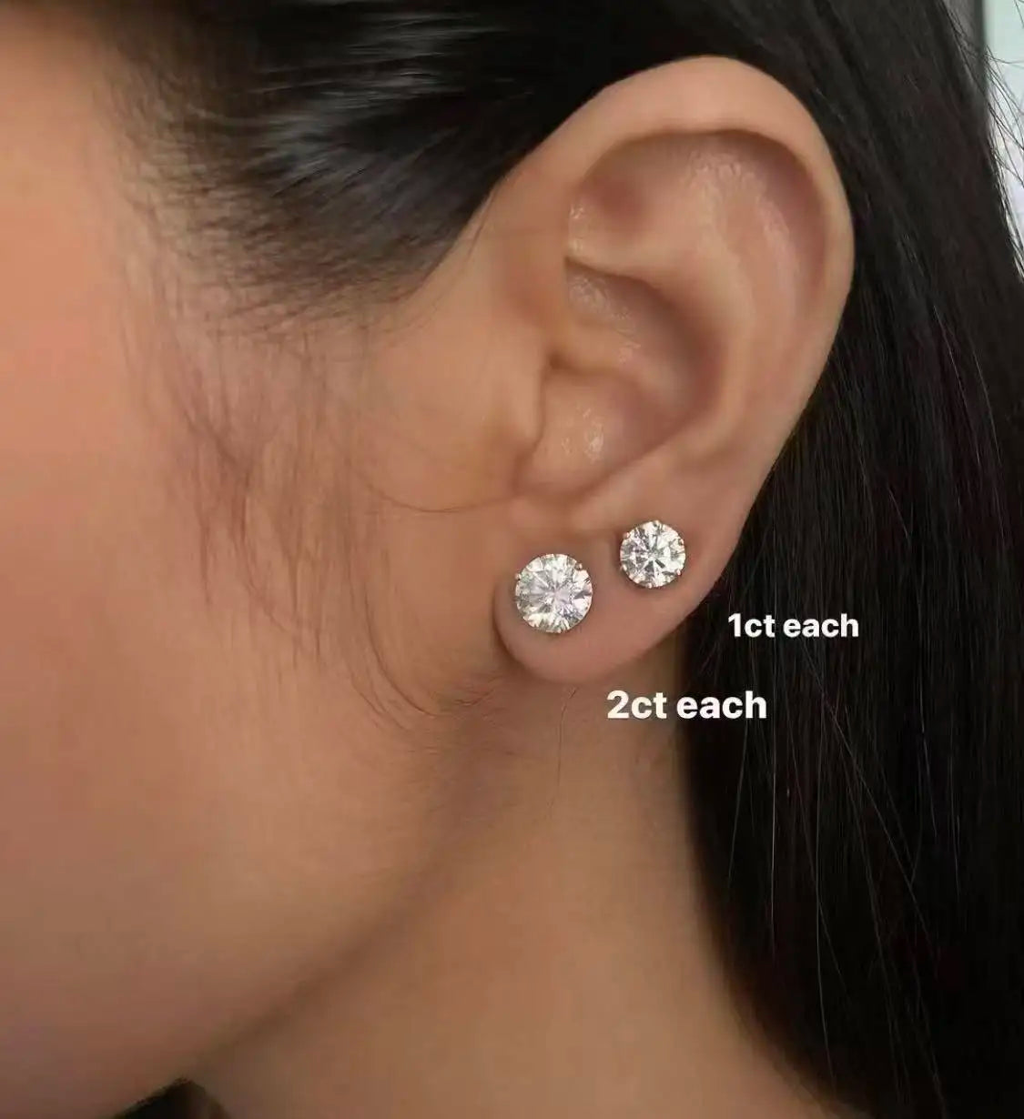 Diamond Stud Earrings 3 Claw 18K Solid Gold 1ct Round Cut IGI Certified Lab Grown Filled Classic Unisex