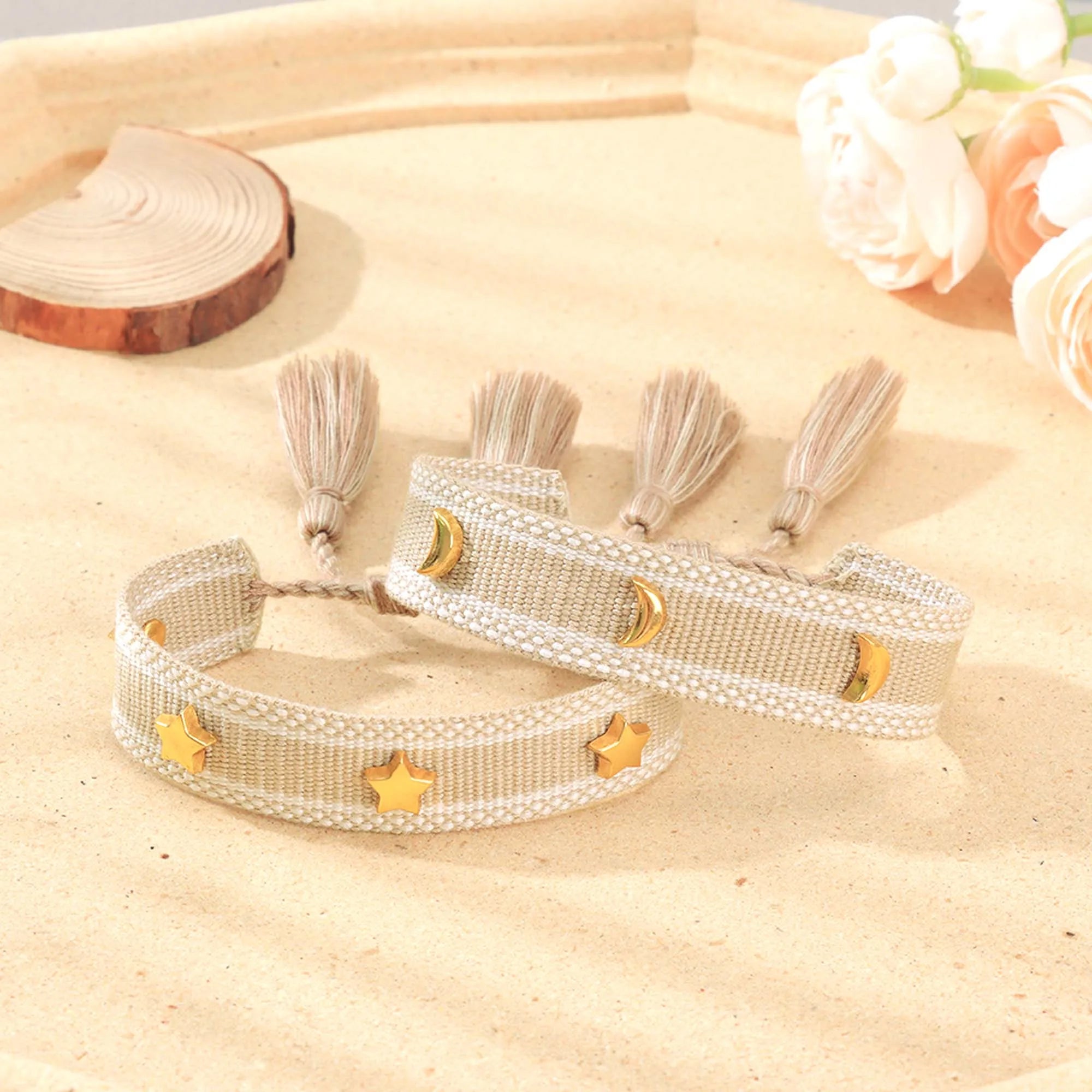 Gold Moon Star Studded Bracelet Handmade Tassel Bracelet Wholesale Charm Jewelry Girls Wristband Adjustable Braided Rope
