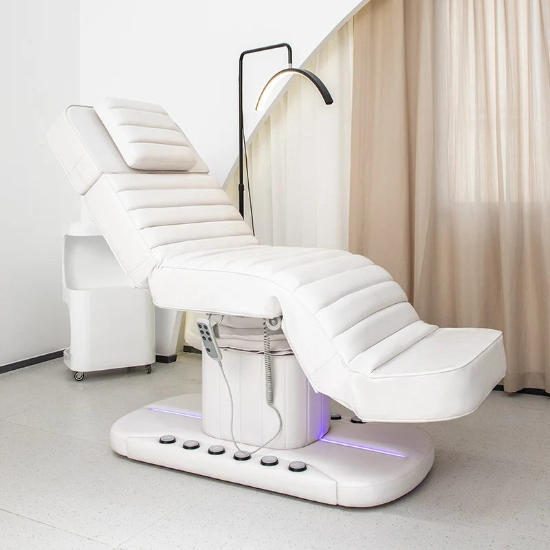 High Quality Modern Design White Electric Eyelash Facial Bed Beauty Salon Furniture in Synthetic Leather