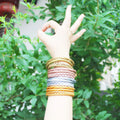 Zooying Jelly Bangles Handmade Braid Bangle Set 3 Pieces a Set Buddhist Bangle Metallic Silicone Bracelet