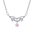 Romantic Luxury Water Drop pink Zirconium Diamond Clavicle Chain Leaf Pendant Necklace 925 Sterling Silver Necklace for Women