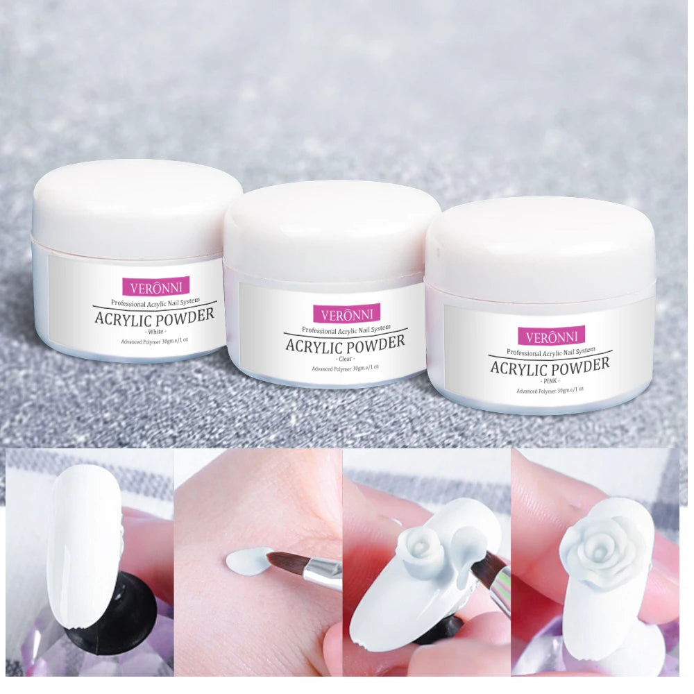 Acrylic Powder for 3D Nails Art Mirror Powder in Pink White and Clear Colors for Crystal Polymer Tips Building