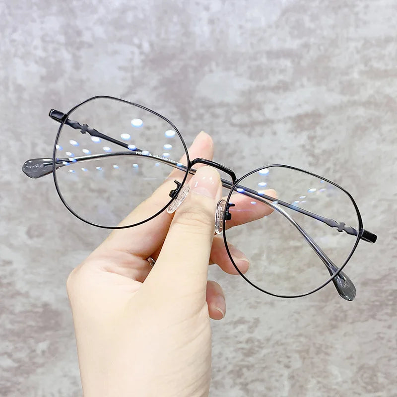 2025 Fashion Personality Anti-blue Cat Eye Flat Mirror Metal Glasses Frame