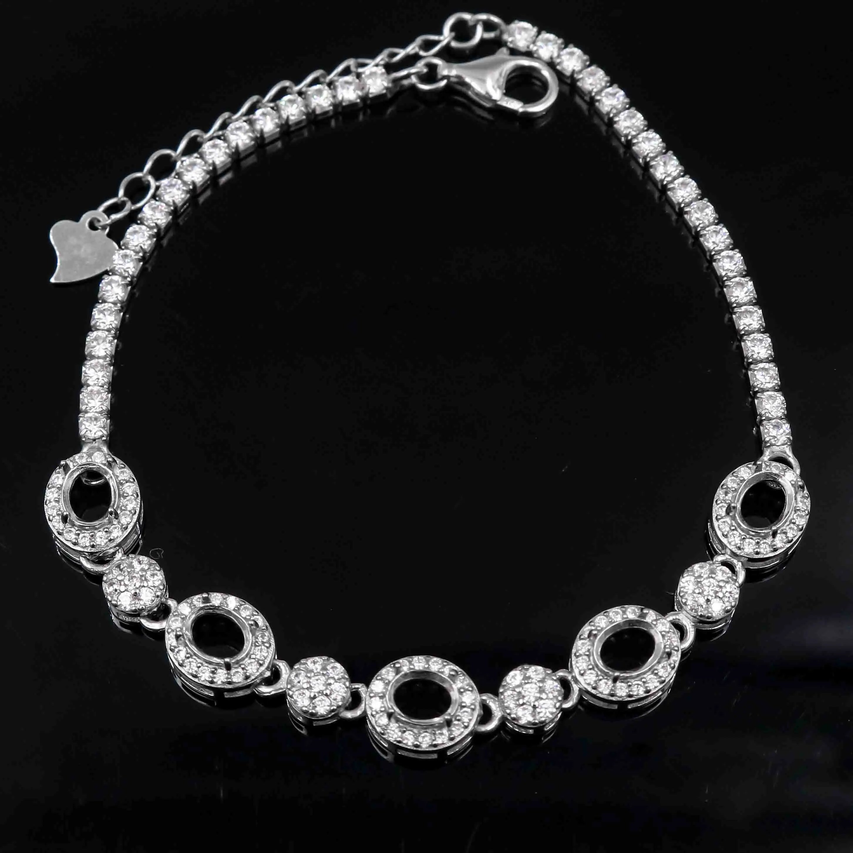 Sterling Silver 4*5mm Semi Mount Bracelet Empty Support Blank Claw Setting S925 Mountain Base Holder Without Stone Inlay for DIY